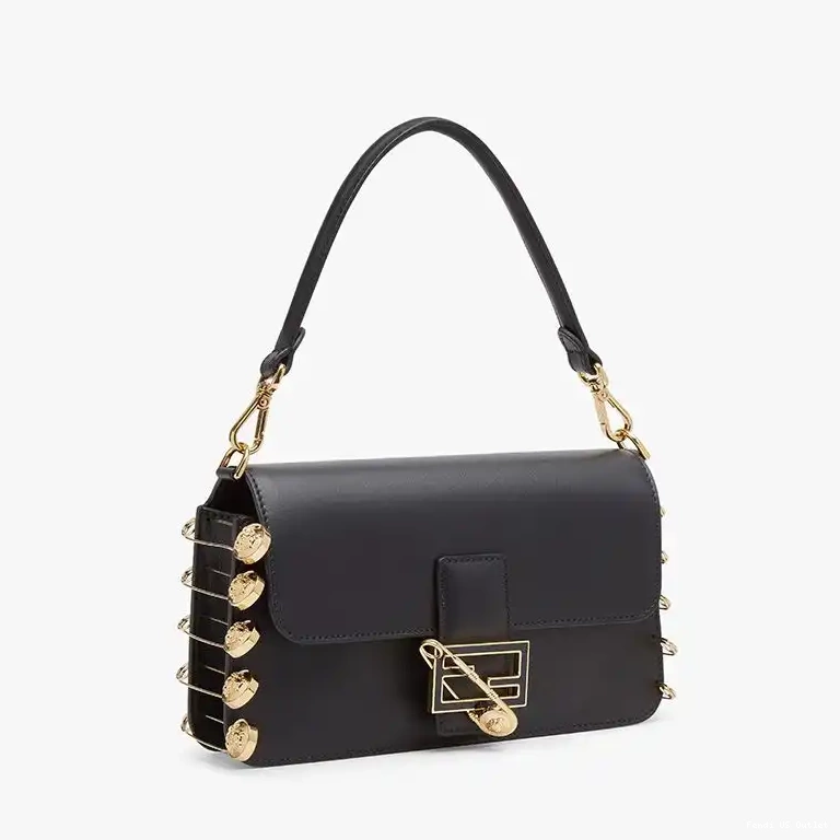 Cheap Baguette Medium Black with In Brooches Fendi Leather Pin Calf Bag Fendace 0407 HOT SALE